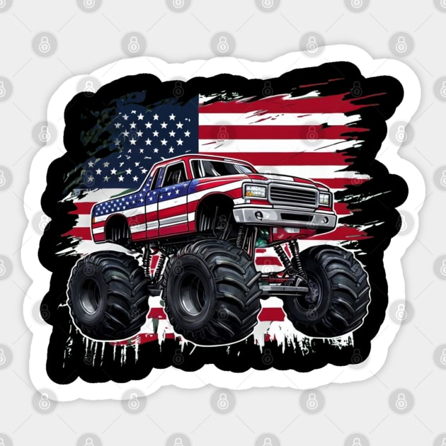 Monster Truck USA Flag American For 4th Of July Sticker by Creatifly Graphic Tees